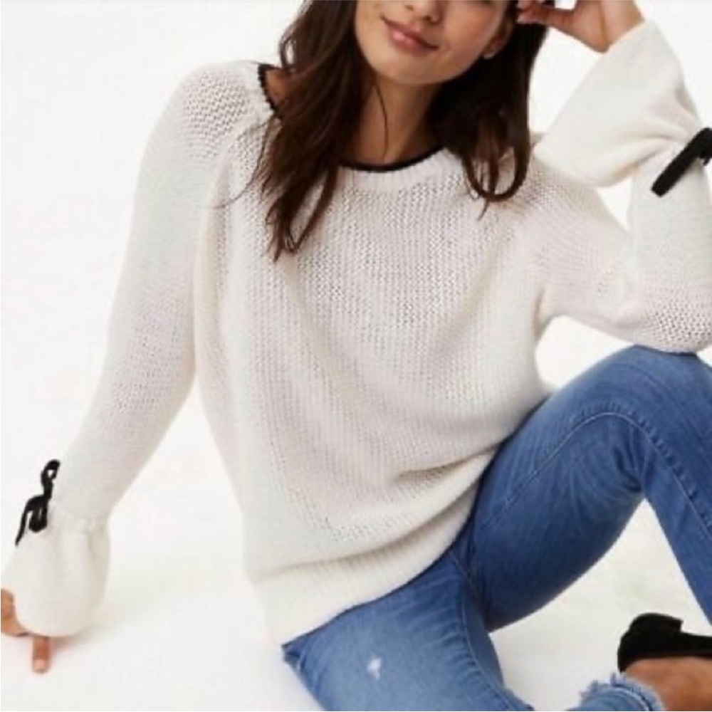 LOFT Cream Knit Sweater with Black Accents